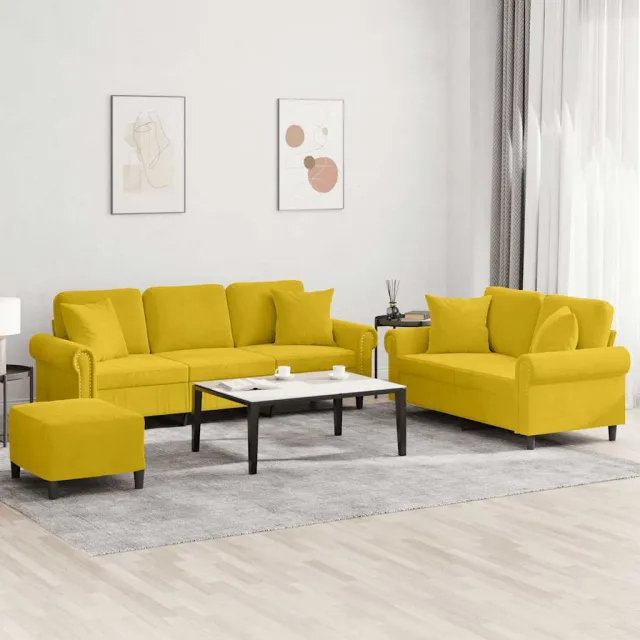 Ensemble de canapés 3 pcs avec coussins jaune velours