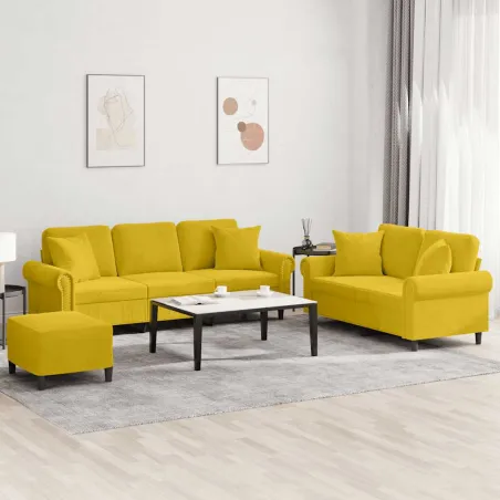 Ensemble de canapés 3 pcs avec coussins jaune velours