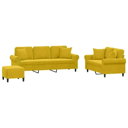Ensemble de canapés 3 pcs avec coussins jaune velours 2