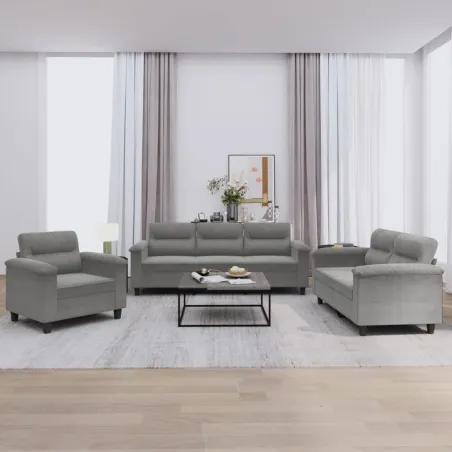 Ensemble de canapés 3 pcs coussins gris foncé tissu microfibre