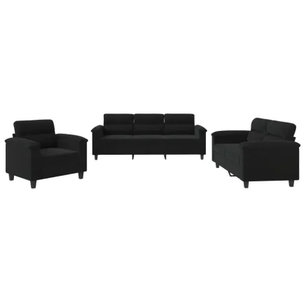 Ensemble de canapés 3 pcs avec coussins noir tissu microfibre 2