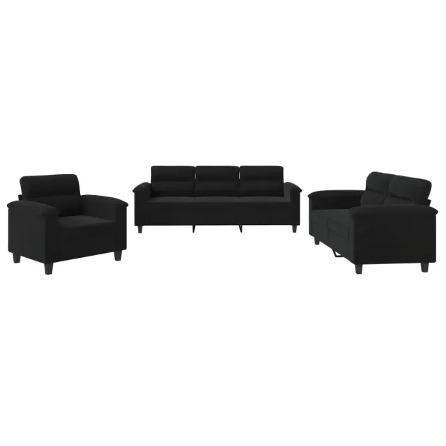 Ensemble de canapés 3 pcs avec coussins noir tissu microfibre