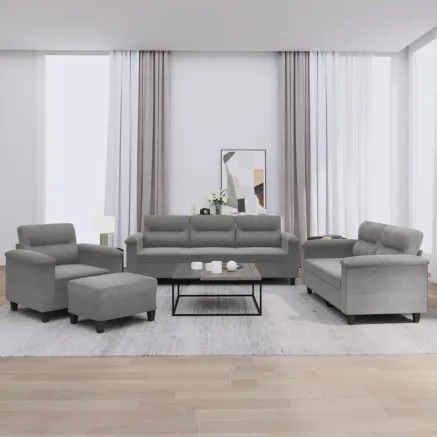 Ensemble de canapés 4 pcs coussins gris foncé tissu microfibre