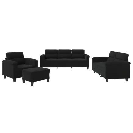 Ensemble de canapés 4 pcs avec coussins noir tissu microfibre 2