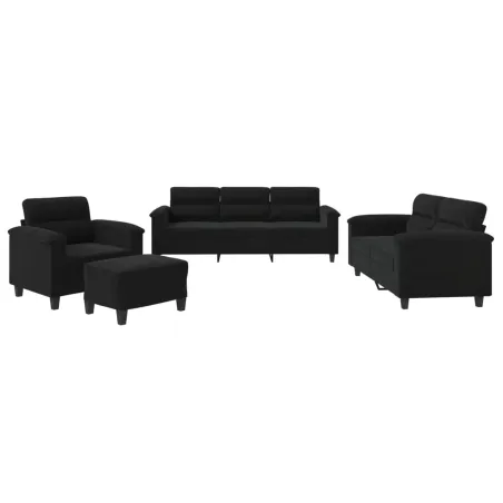 Ensemble de canapés 4 pcs avec coussins noir tissu microfibre