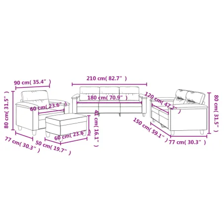 Ensemble de canapés 4 pcs avec coussins noir tissu microfibre