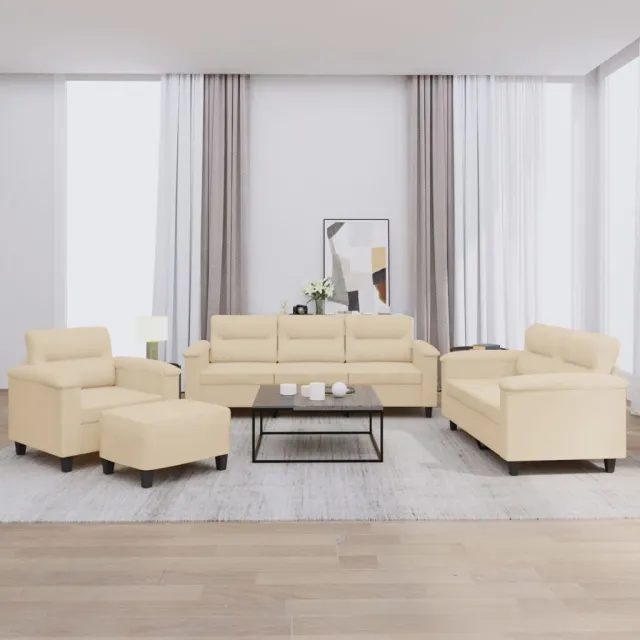 Ensemble de canapés 4 pcs avec coussins crème tissu microfibre