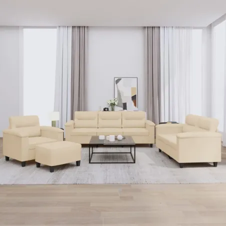 Ensemble de canapés 4 pcs avec coussins crème tissu microfibre