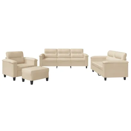 Ensemble de canapés 4 pcs avec coussins crème tissu microfibre 2