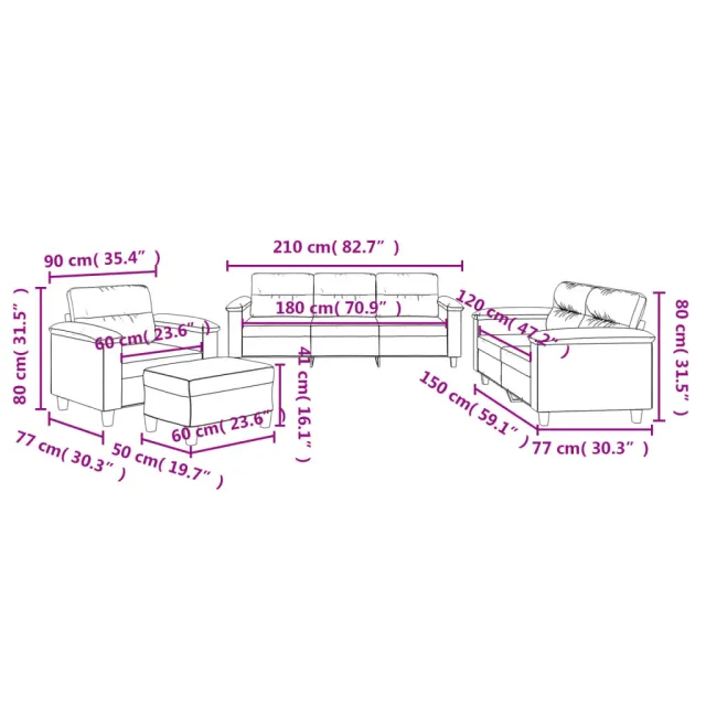 Ensemble de canapés 4 pcs avec coussins beige tissu microfibre