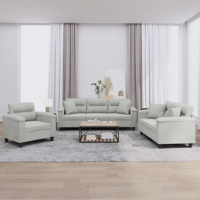 Ensemble de canapés 3 pcs coussins Gris clair Tissu microfibre