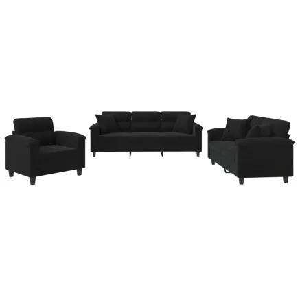 Ensemble de canapés 3 pcs avec coussins Noir Tissu microfibre 2