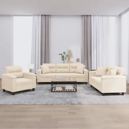Ensemble de canapés 3 pcs avec coussins Beige Tissu microfibre