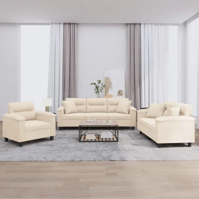 Ensemble de canapés 3 pcs avec coussins Beige Tissu microfibre