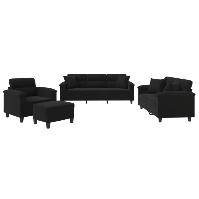 Ensemble de canapés 4 pcs avec coussins Noir Tissu microfibre