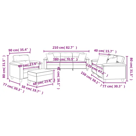 Ensemble de canapés 4 pcs avec coussins Noir Tissu microfibre
