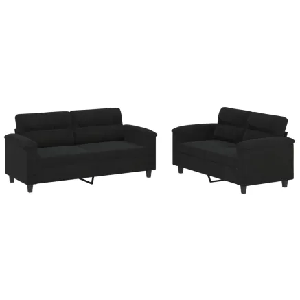 Ensemble de canapés 2 pcs avec coussins noir tissu microfibre 2