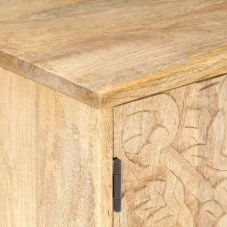 Table de chevet sculptée 40x30x50 cm Bois de manguier massif