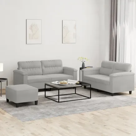 Ensemble de canapés 3 pcs coussins gris clair tissu microfibre