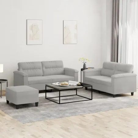 Ensemble de canapés 3 pcs coussins gris clair tissu microfibre