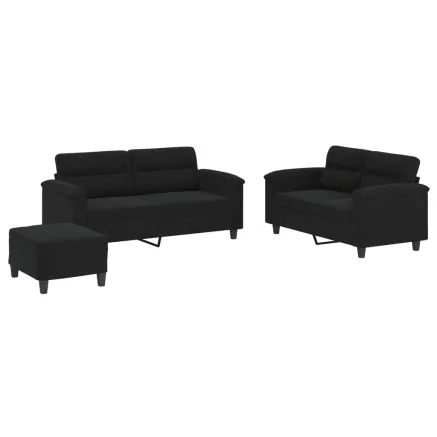 Ensemble de canapés 3 pcs avec coussins noir tissu microfibre 2