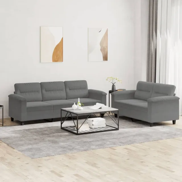 Ensemble de canapés 2 pcs coussins gris foncé tissu microfibre