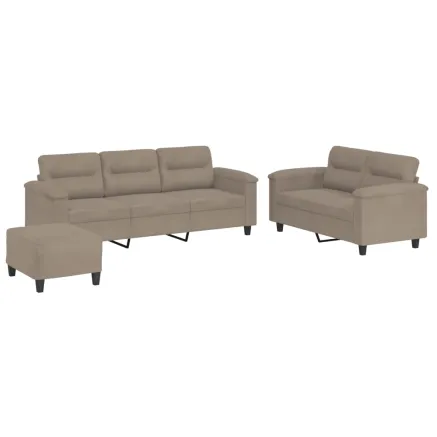 Ensemble de canapés 3 pcs avec coussins taupe tissu microfibre 2