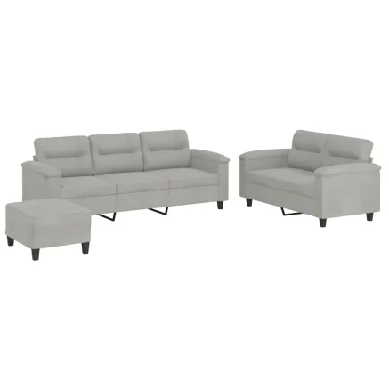 Ensemble de canapés 3 pcs coussins gris clair tissu microfibre 2
