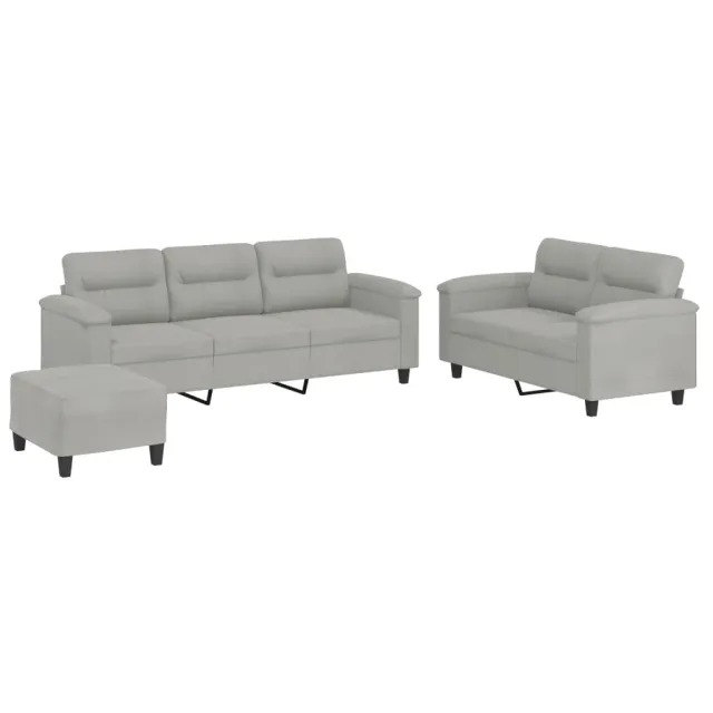Ensemble de canapés 3 pcs coussins gris clair tissu microfibre