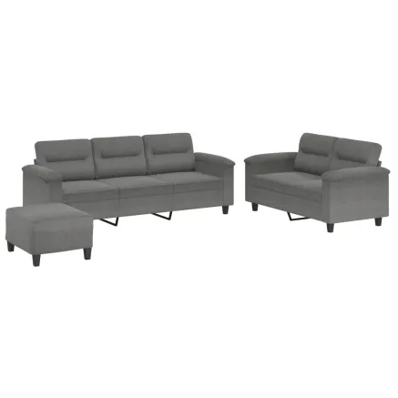 Ensemble de canapés 3 pcs coussins gris foncé tissu microfibre 2