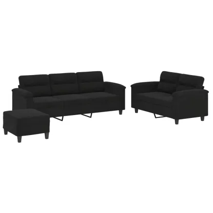 Ensemble de canapés 3 pcs avec coussins noir tissu microfibre 2