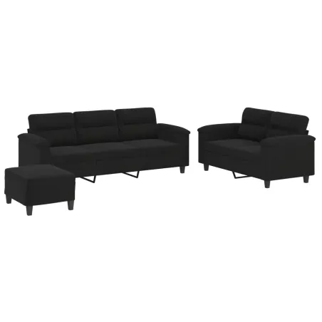 Ensemble de canapés 3 pcs avec coussins noir tissu microfibre