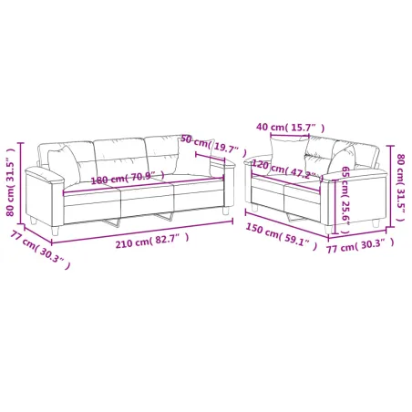 Ensemble de canapés 2 pcs avec coussins Taupe Tissu microfibre