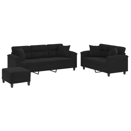 Ensemble de canapés 3 pcs avec coussins Noir Tissu microfibre