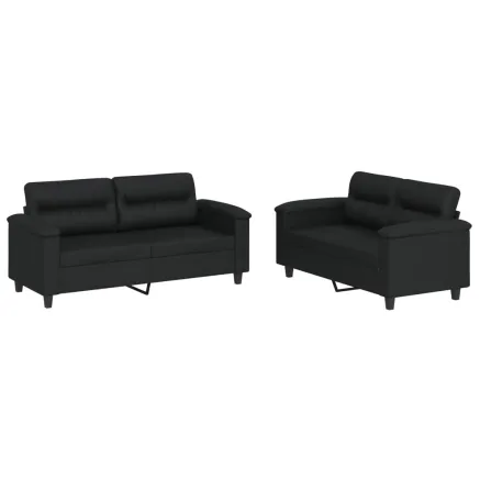 Ensemble de canapés 2 pcs avec coussins Noir Similicuir 2