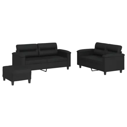 Ensemble de canapés 3 pcs avec coussins Noir Similicuir 2
