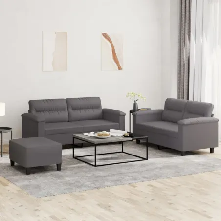 Ensemble de canapés 3 pcs avec coussins Gris Similicuir