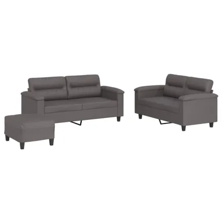 Ensemble de canapés 3 pcs avec coussins Gris Similicuir 2