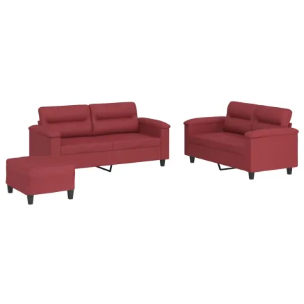 Ensemble de canapés 3 pcs et coussins Rouge bordeaux Similicuir 2