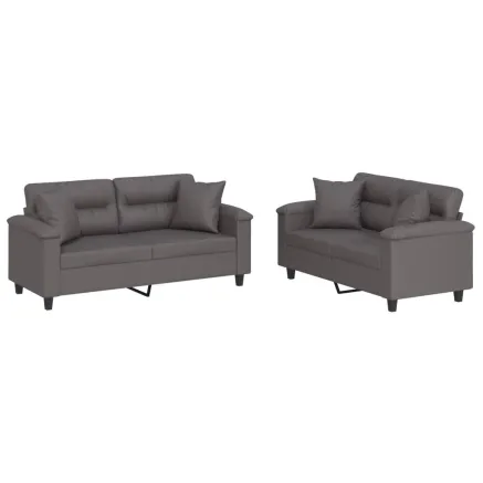 Ensemble de canapés 2 pcs avec coussins gris similicuir 2