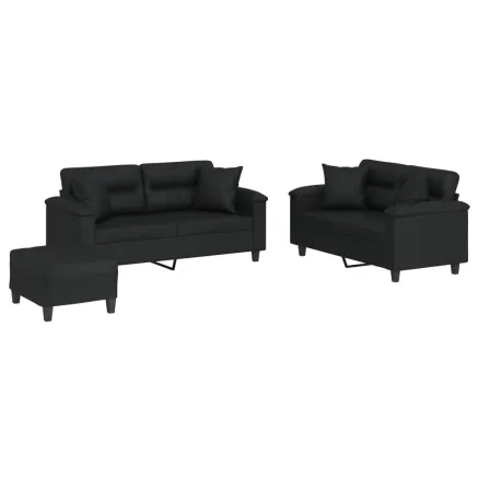 Ensemble de canapés 3 pcs avec coussins noir similicuir 2