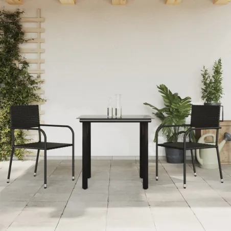 Ensemble à manger de jardin 3 pcs noir résine tressée et acier