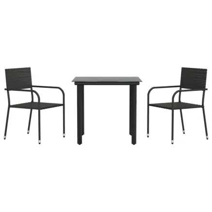Ensemble à manger de jardin 3 pcs noir résine tressée et acier 2