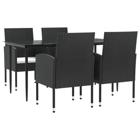 Ensemble à manger de jardin 5 pcs noir résine tressée et acier