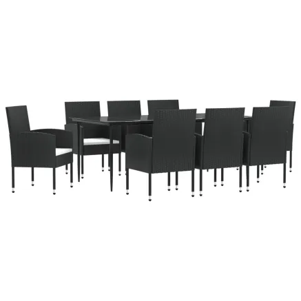 Ensemble à manger de jardin 9 pcs noir résine tressée et acier 2