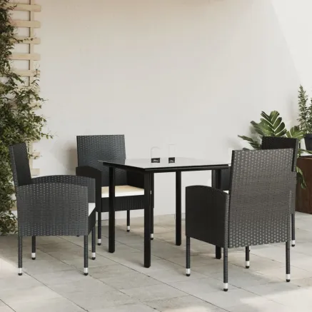 Ensemble à manger de jardin 5 pcs noir résine tressée et acier