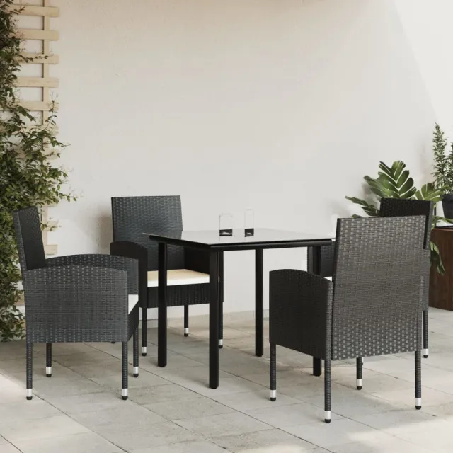 Ensemble à manger de jardin 5 pcs noir résine tressée et acier