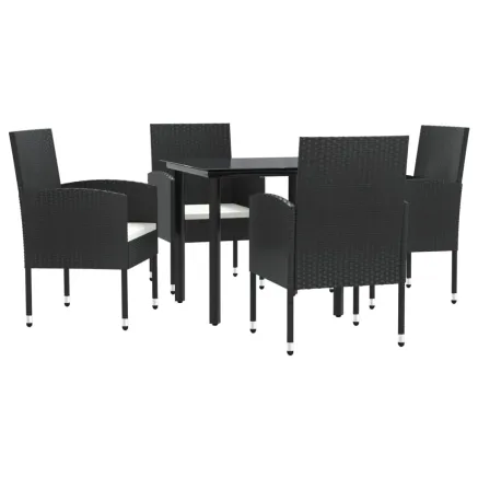 Ensemble à manger de jardin 5 pcs noir résine tressée et acier 2
