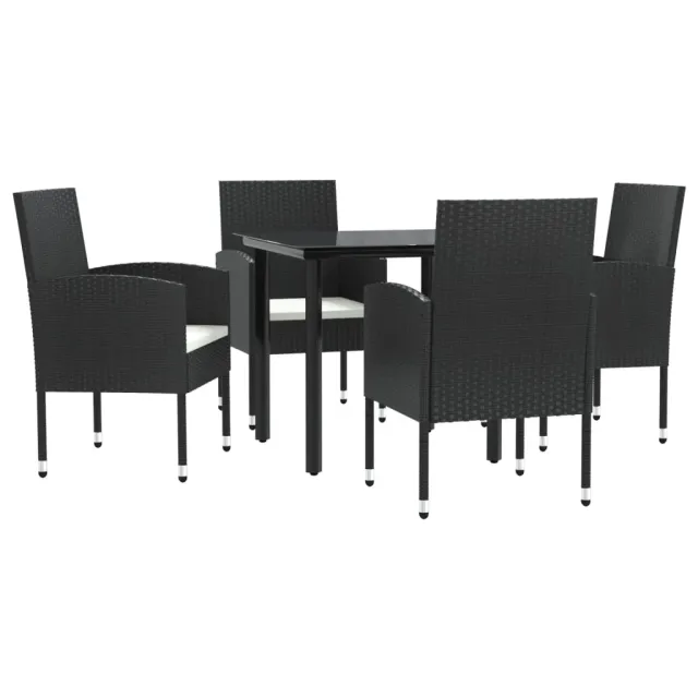 Ensemble à manger de jardin 5 pcs noir résine tressée et acier