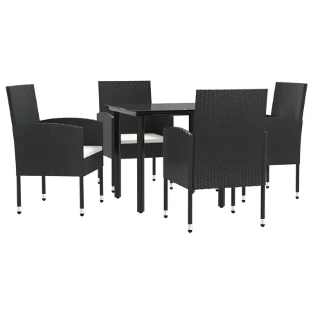 Ensemble à manger de jardin 5 pcs noir résine tressée et acier